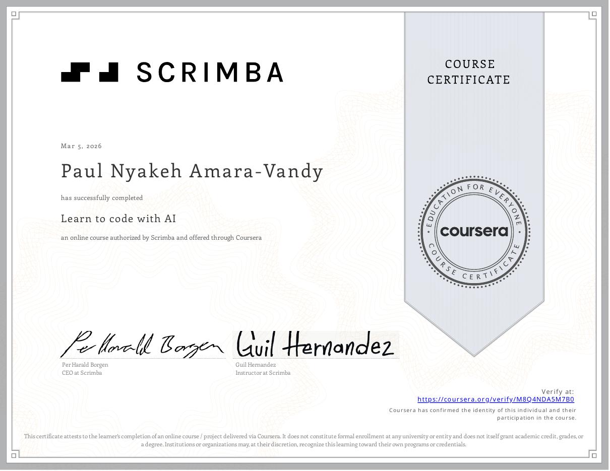 Learn to Code with AI certificate