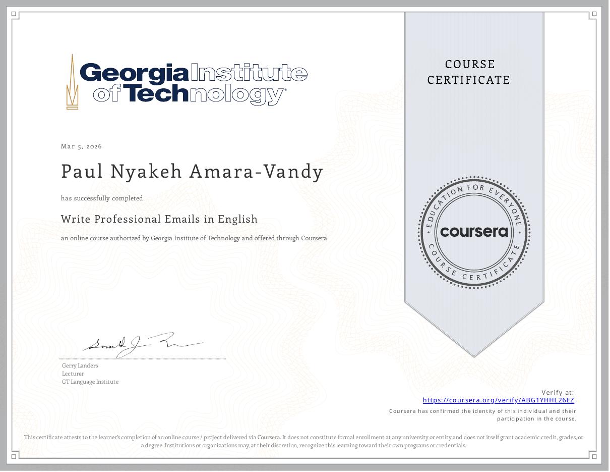 Write Professional Emails in English certificate