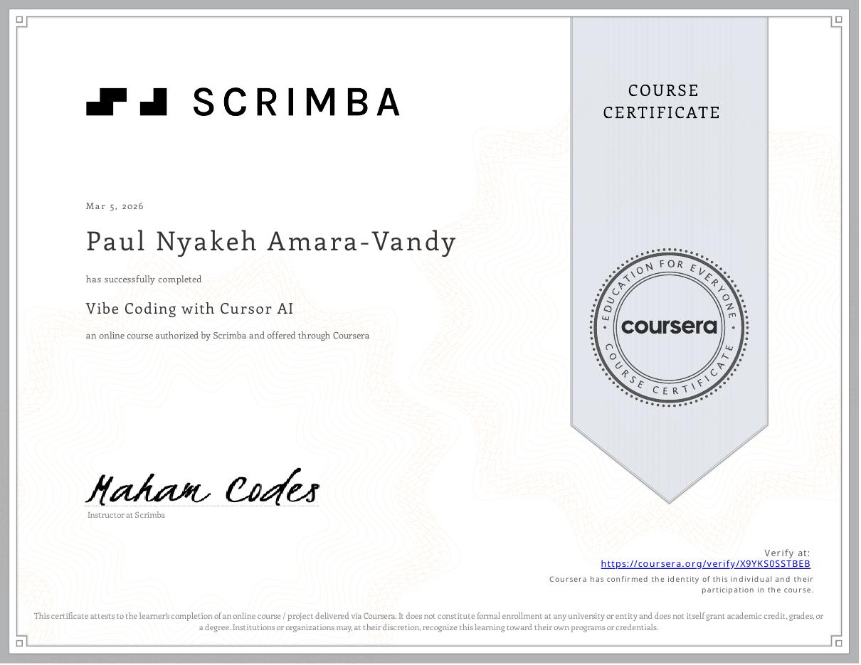 Vibe Coding with Cursor AI certificate