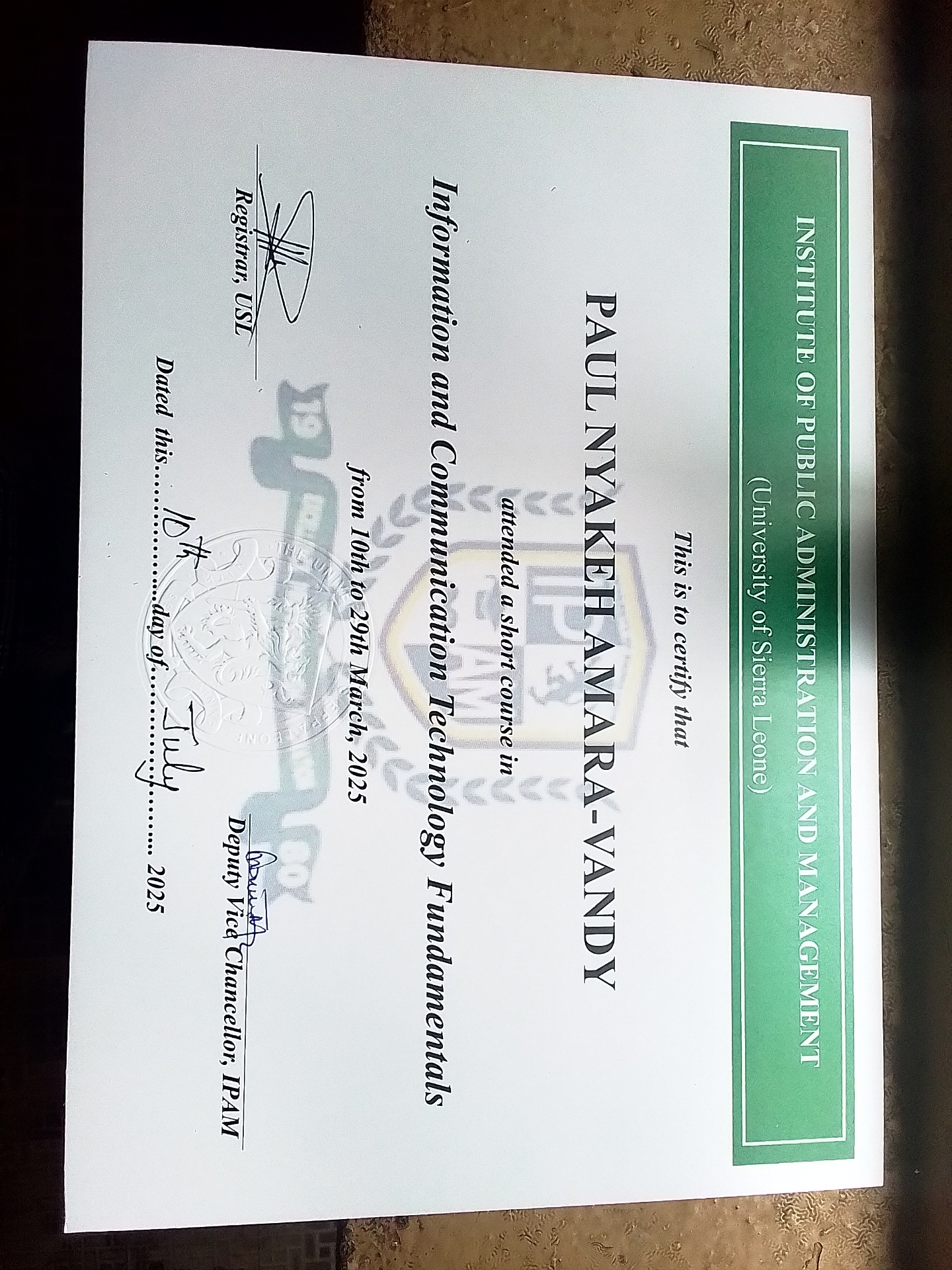Information & Communication Technology Fundamentals certificate
